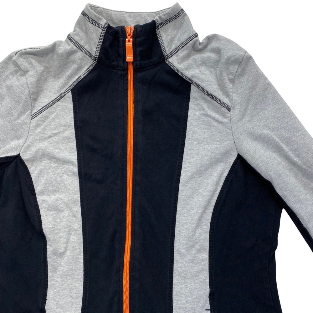 Denim‎ & Co Active Full Zip Jacket Women Medium Black Grey Orange Colorblock